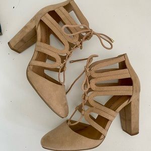 Christian Siriano for Payless Tan Faux Suede Lace Up Heels